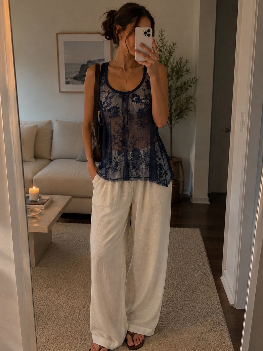Vintage Guess Navy Floral Lace Racerback Top 🦋